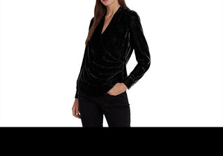 Lauren Ralph Lauren Women's Velvet Surplice Blouse Black