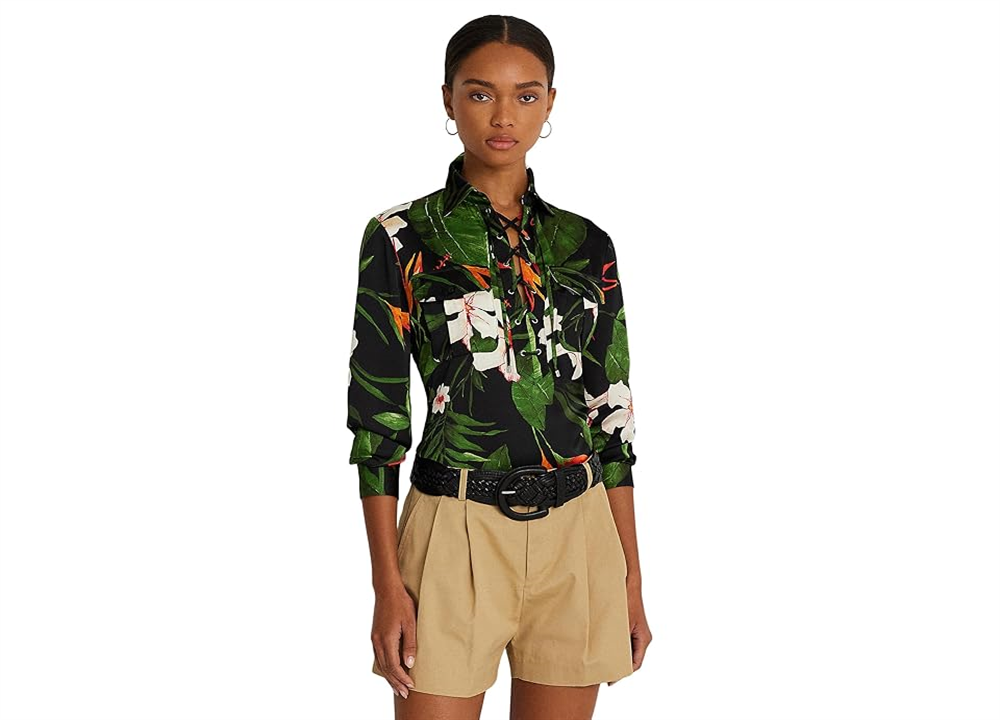LAUREN Ralph Lauren Floral Charmeuse Lace-Up Blouse Multi