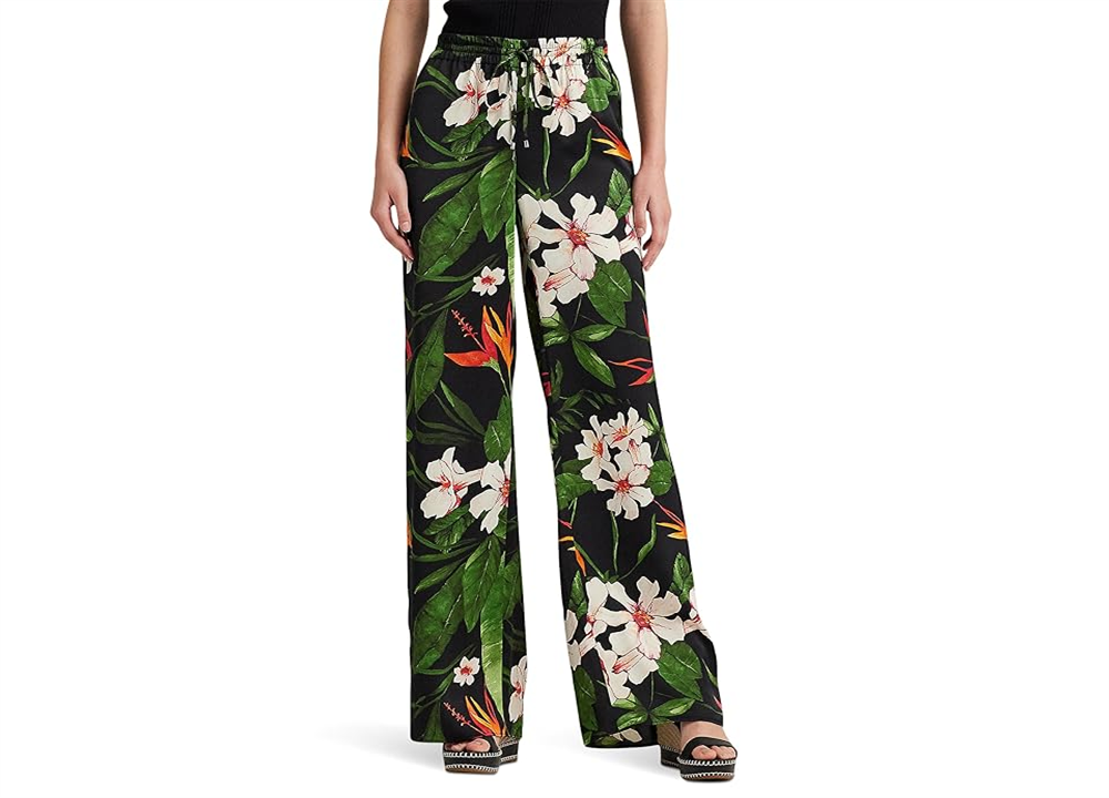 LAUREN Ralph Lauren Floral Satin Charmeuse Wide-Leg Pants Multi