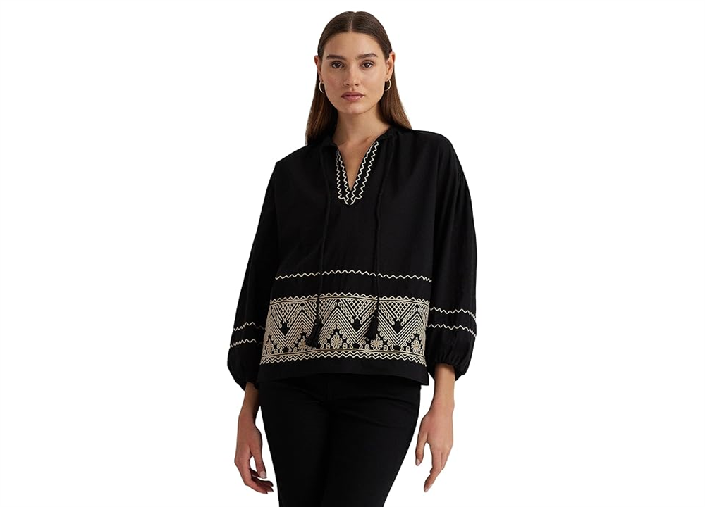LAUREN Ralph Lauren Embroide Cotton Voile Blouse Black