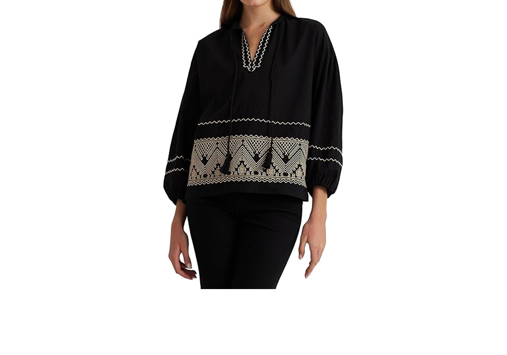 LAUREN Ralph Lauren Embroide Cotton Voile Blouse Black