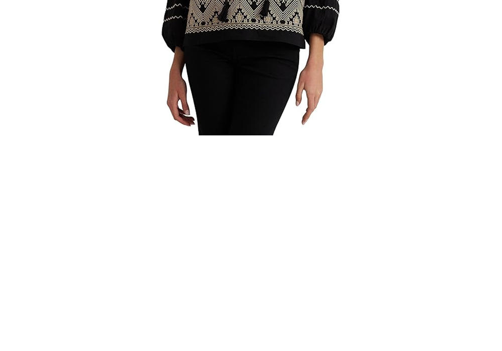 LAUREN Ralph Lauren Embroide Cotton Voile Blouse Black