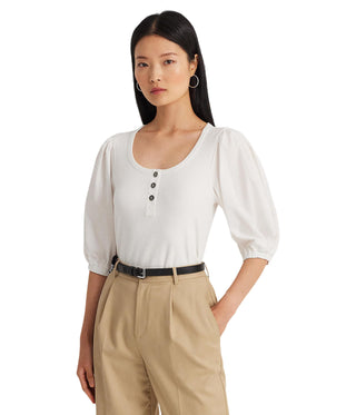 LAUREN Ralph Lauren Stretch Cotton Puff-Sleeve Henley Tee