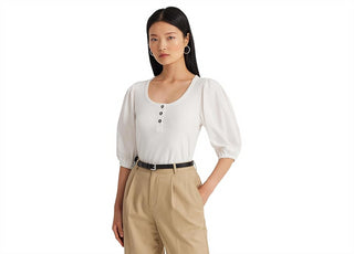 LAUREN Ralph Lauren Stretch Cotton Puff-Sleeve Henley Tee