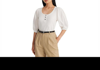LAUREN Ralph Lauren Stretch Cotton Puff-Sleeve Henley Tee