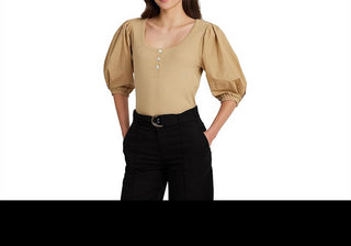 LAUREN Ralph Lauren Stretch Cotton Puff-Sleeve Henley Tee