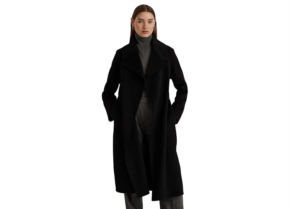 LAUREN Ralph Lauren Belted Wool-Blend Wrap Coat Black Size 12