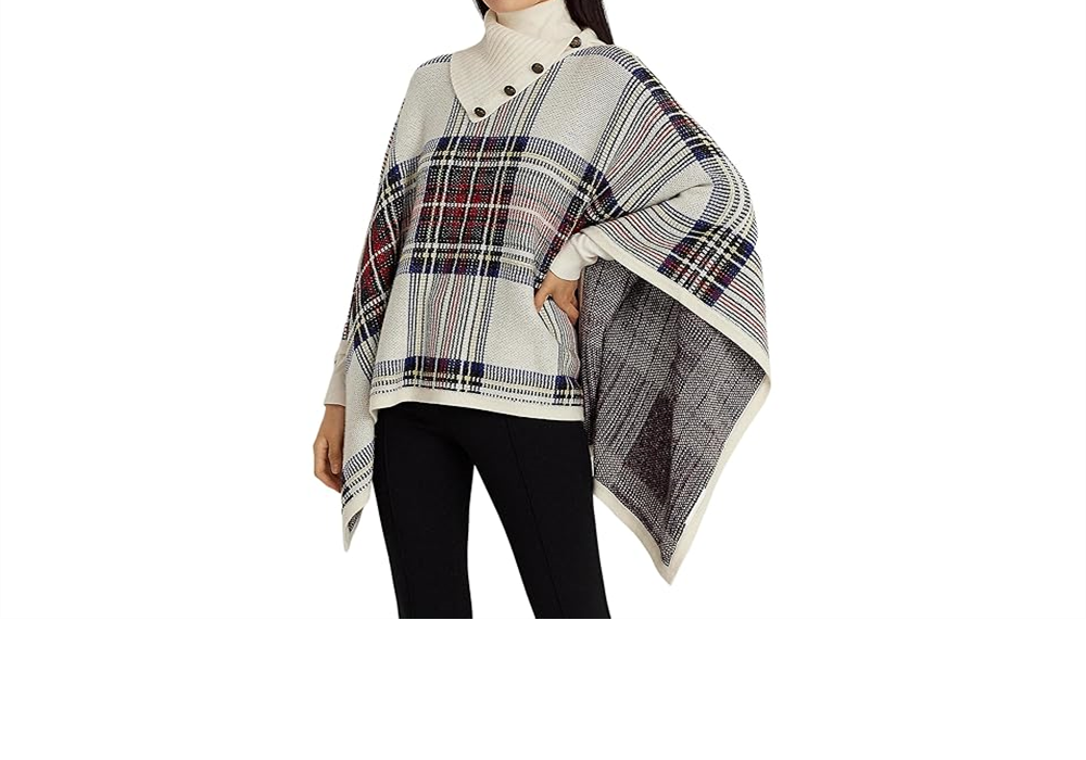 Lauren Ralph Lauren Women's Checked Plaid Wool-Blend Poncho Sweater Multi