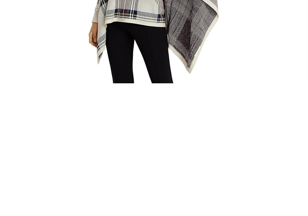 Lauren Ralph Lauren Women's Checked Plaid Wool-Blend Poncho Sweater Multi
