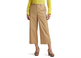 Lauren Ralph Lauren Women's Pleated Cotton Twill Cropped Pants Birch Tan Size 16