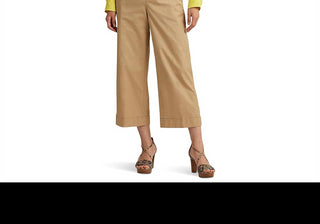 Lauren Ralph Lauren Women's Pleated Cotton Twill Cropped Pants Birch Tan Size 16