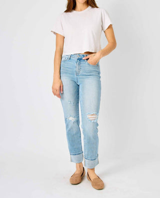 Judy Blue - Mid Rise Americana Flag Cuff Boyfriend Jean