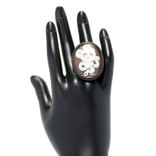 Cameo Italiano Rhodium Plated "Zeus" 38mm Skull & Snake Cameo Ring
