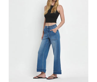 Vervet By Flying Monkey - Enviably High Rise Double Cuffed Baggy Wide Jeans