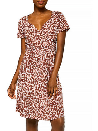 Leota Sweetheart Faux Wrap Dress in Leo Coral Almond ,  Brown