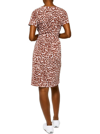 Leota Sweetheart Faux Wrap Dress in Leo Coral Almond ,  Brown