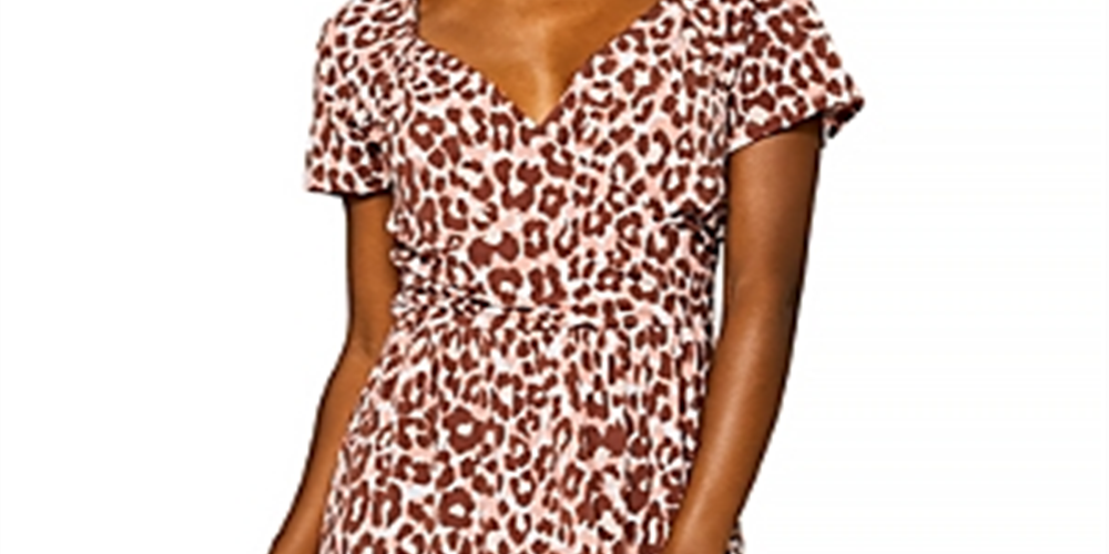 Leota Sweetheart Faux Wrap Dress in Leo Coral Almond ,  Brown