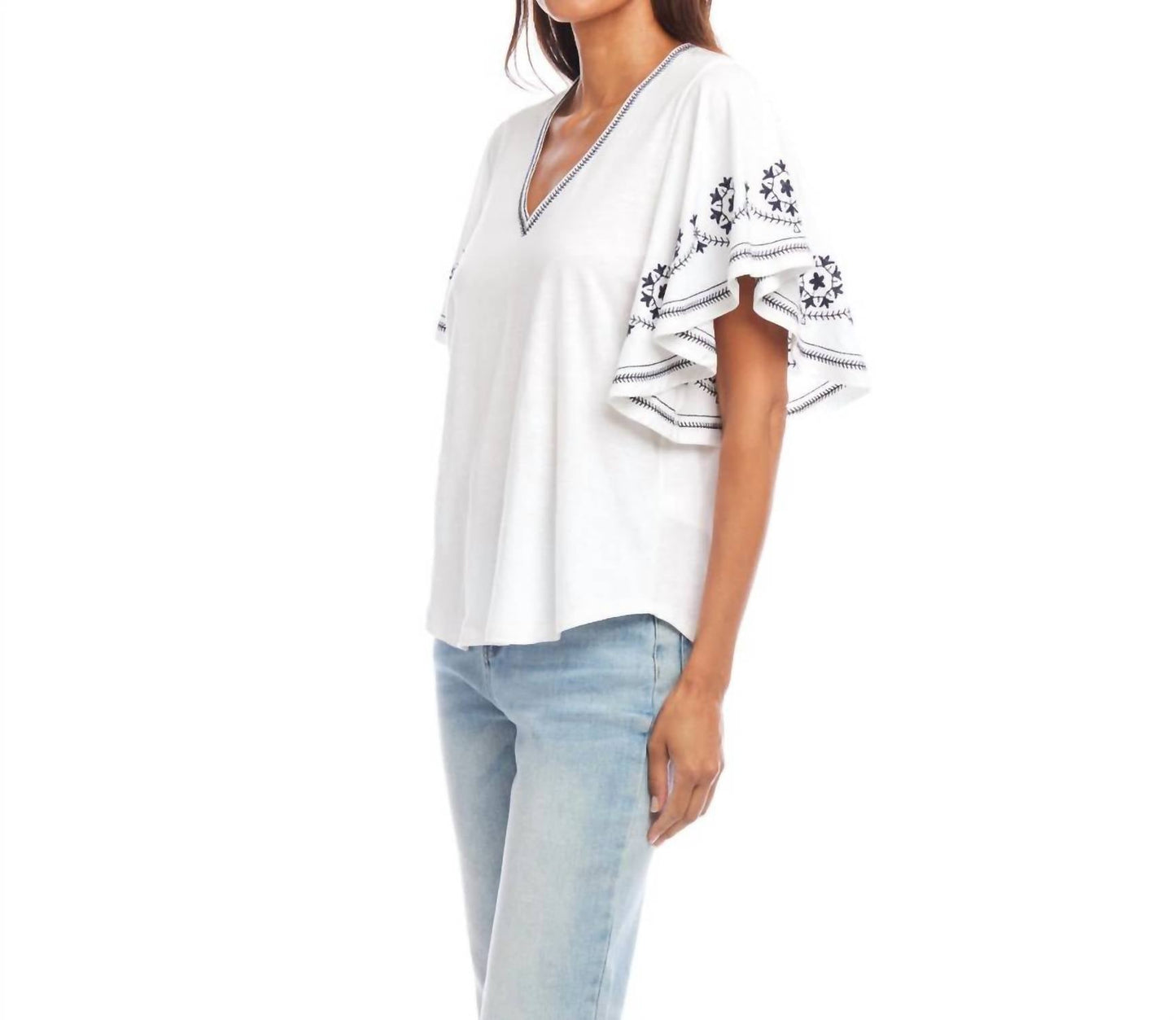Karen Kane - Embroidered Flutter Sleeve Top