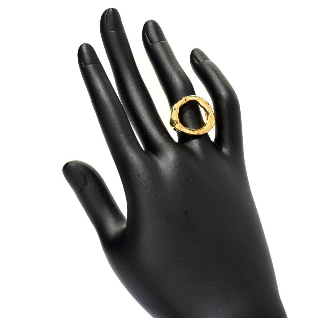 MAYAMAR 24K Gold Plated Hammered & High Polished Circle Ring