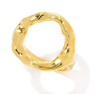 MAYAMAR 24K Gold Plated Hammered & High Polished Circle Ring
