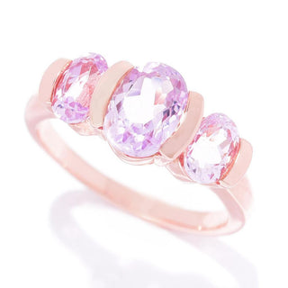 18K Rose Gold or Platinum Plated 2.98ctw Kunzite 3-Stone Ring