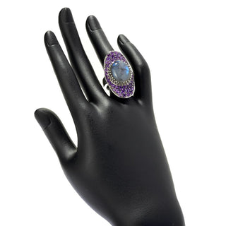 Platinum Plated Choice of 18x14mm Opaque Gem & Pave Statement Ring