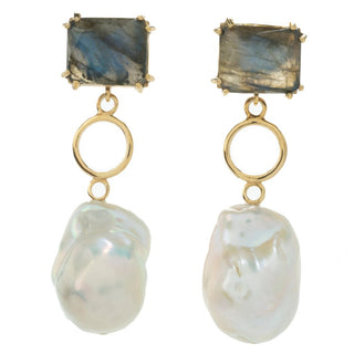18K Gold Plated Choice of Opaque Gemstone & Baroque Cultured Pearl Earrings