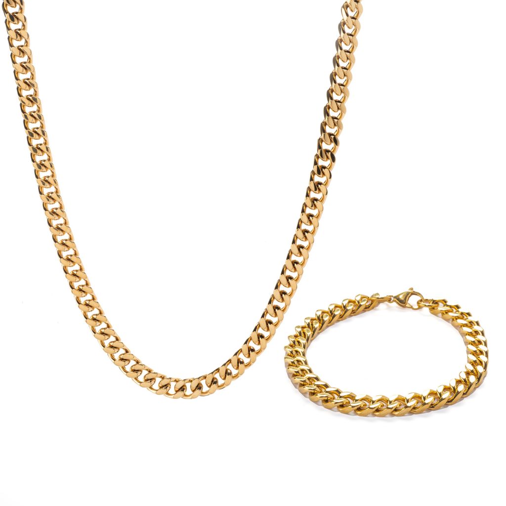 Invicta Jewelry Stainless Steel Curb Link Bracelet & Necklace Set