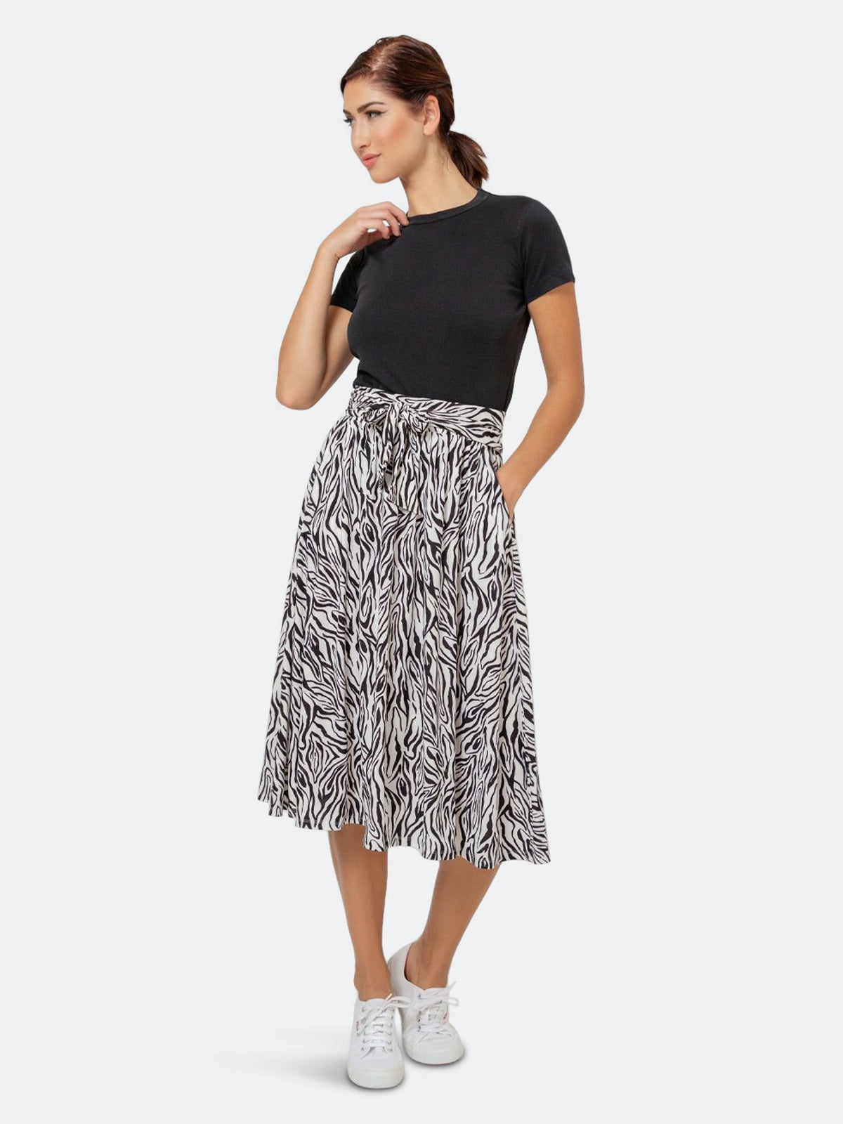 Leota Women's Mindy Skirt in Woodgrain Zebra Black Beauty Marshmallow Large Lord & Taylor White