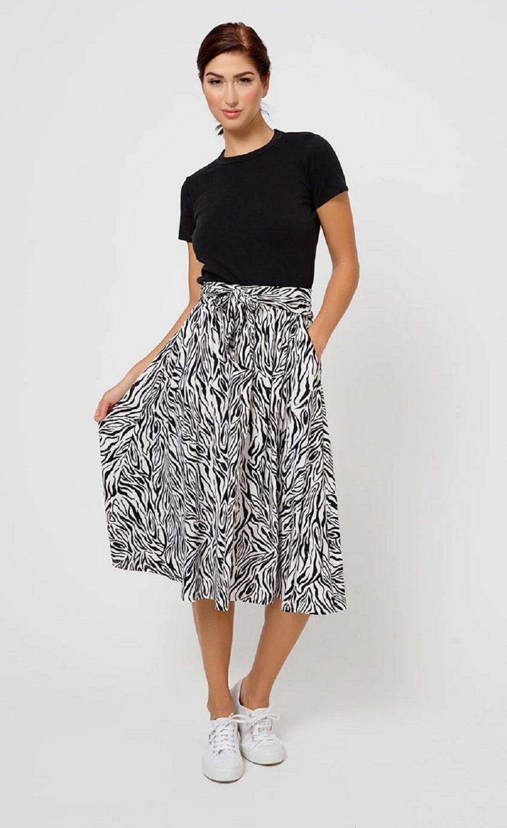 Leota Women's Mindy Skirt in Woodgrain Zebra Black Beauty Marshmallow Large Lord & Taylor White