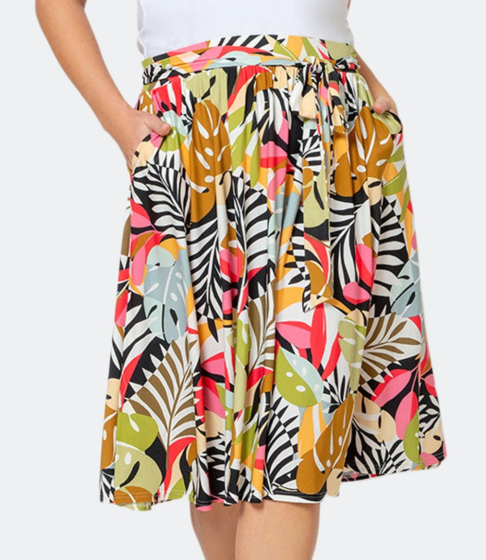 Leota Women's Mindy Skirt in Paradise Pop Black Multi Large Lord & Taylor Multi Size L