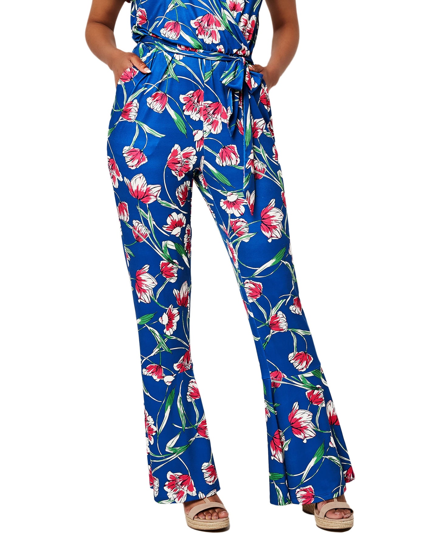 Leota Women's Gabriella Tie Waist Jumpsuit Blue Size Small