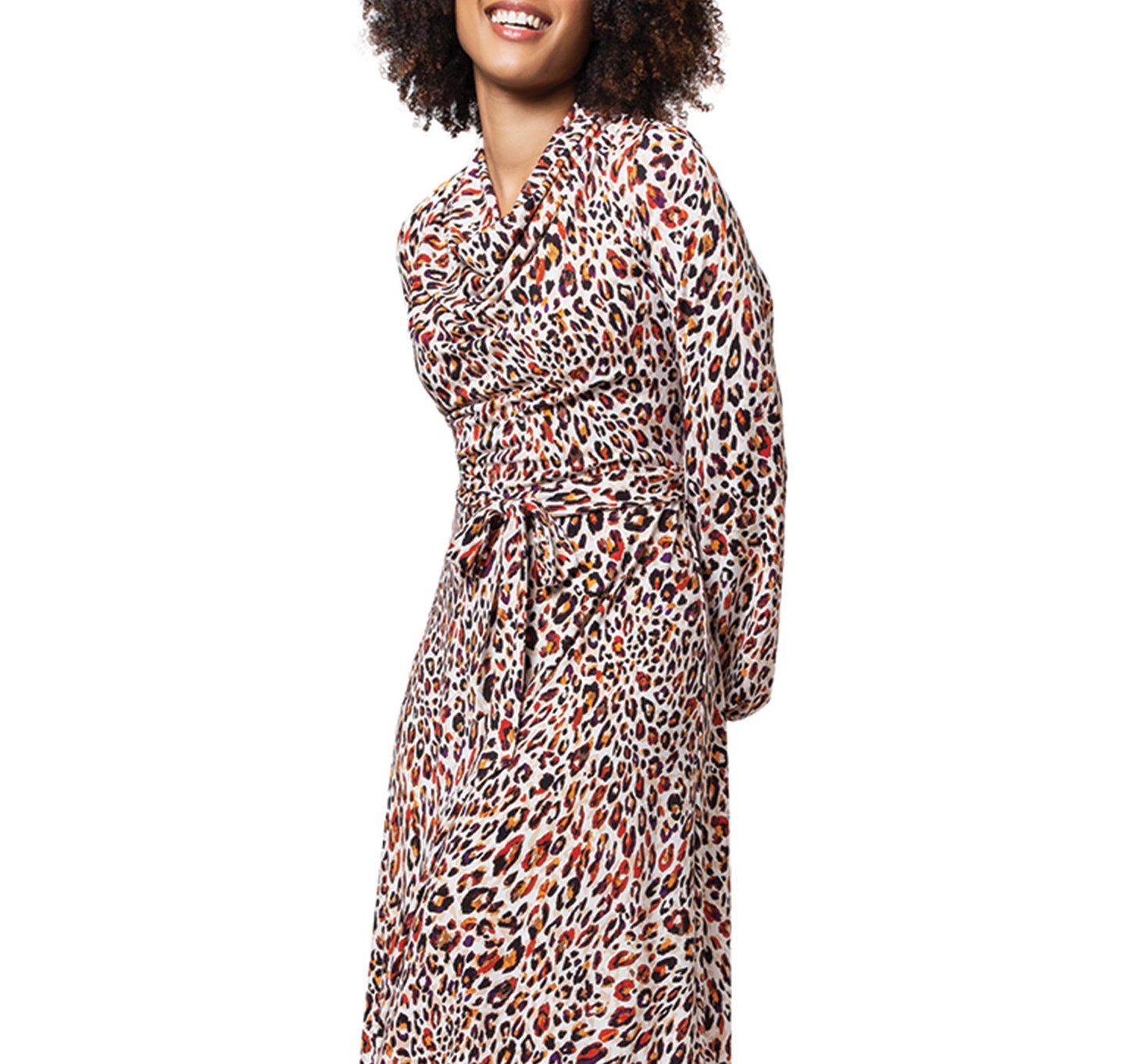 Leota Women's Mallory Animal Print Long Sleeve Dress Brown Size Medium