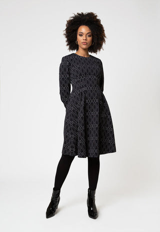 Leota Women's Lara In Diamond Lines Luxe Jacquard Dress Blue Size Small