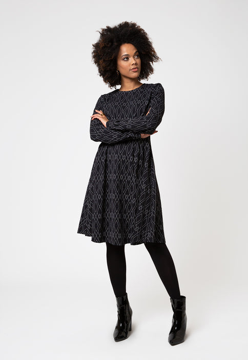 Leota Women's Lara In Diamond Lines Luxe Jacquard Dress Blue Size Small