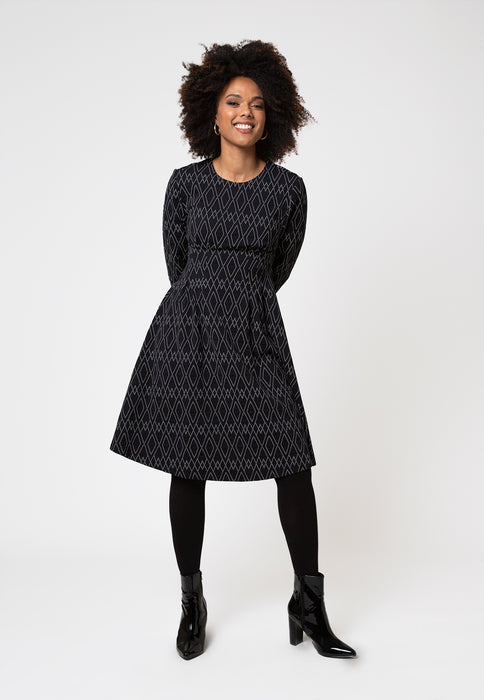 Leota Women's Lara In Diamond Lines Luxe Jacquard Dress Blue Size Small