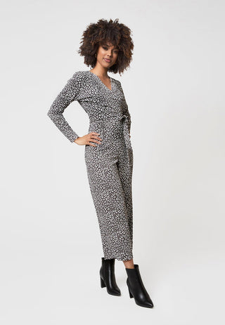 Leota Women's Long Sleeve Kayla Jumpsuit In Cheetah Asphalt Gray Size Small