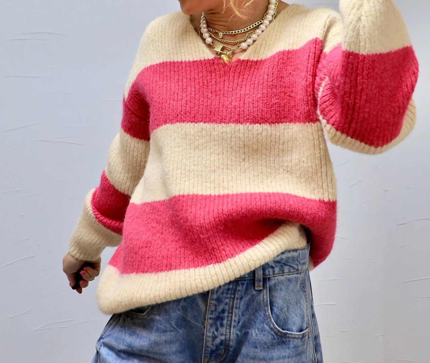 Endless Rose - Fuzzy And Striped Sweater