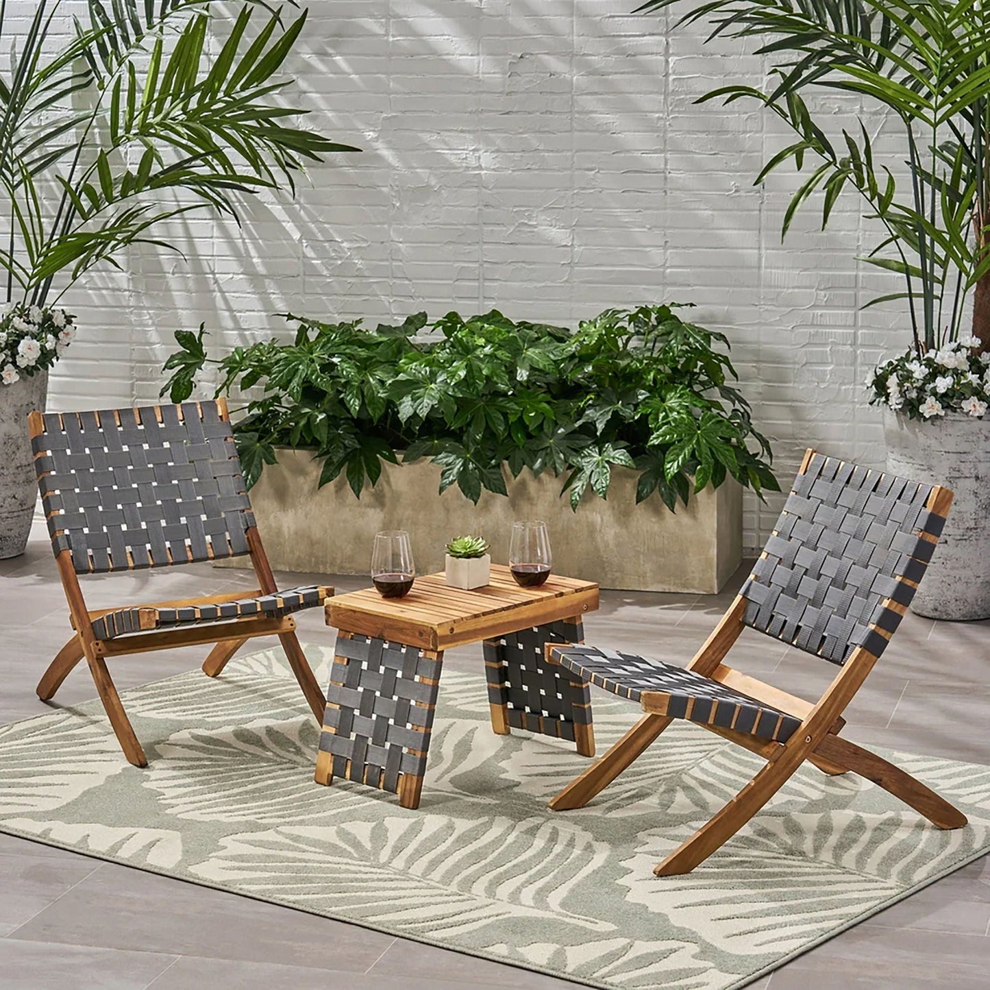 Kayla Outdoor Foldable 2 Seater Chat Set - Brown / Gray