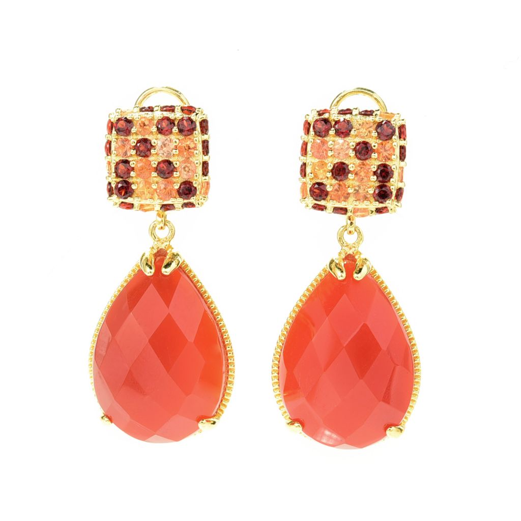 14K Gold Plated 20x14mm Chalcedony & Multi Gemstone Drop Earrings