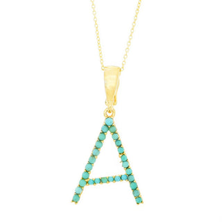 18K Gold Plated Campitos Turquoise Initial Enhancer Pendant w/ Chain
