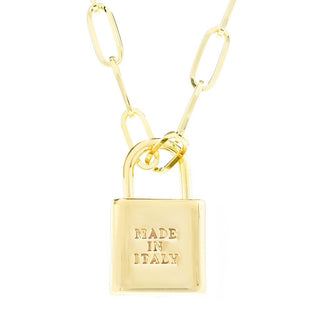 Toscana Italiana Reversible Initial Padlock Pendant w/ Paperclip Chain