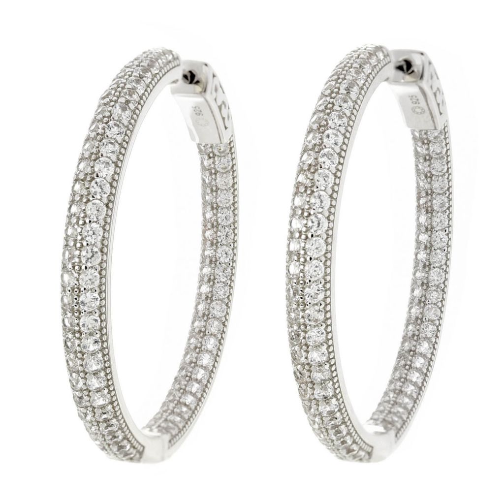 Platinum Plated Choice of Size White Zircon Pave Inside Out Hoop Earrings