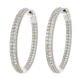 Platinum Plated Choice of Size White Zircon Pave Inside Out Hoop Earrings