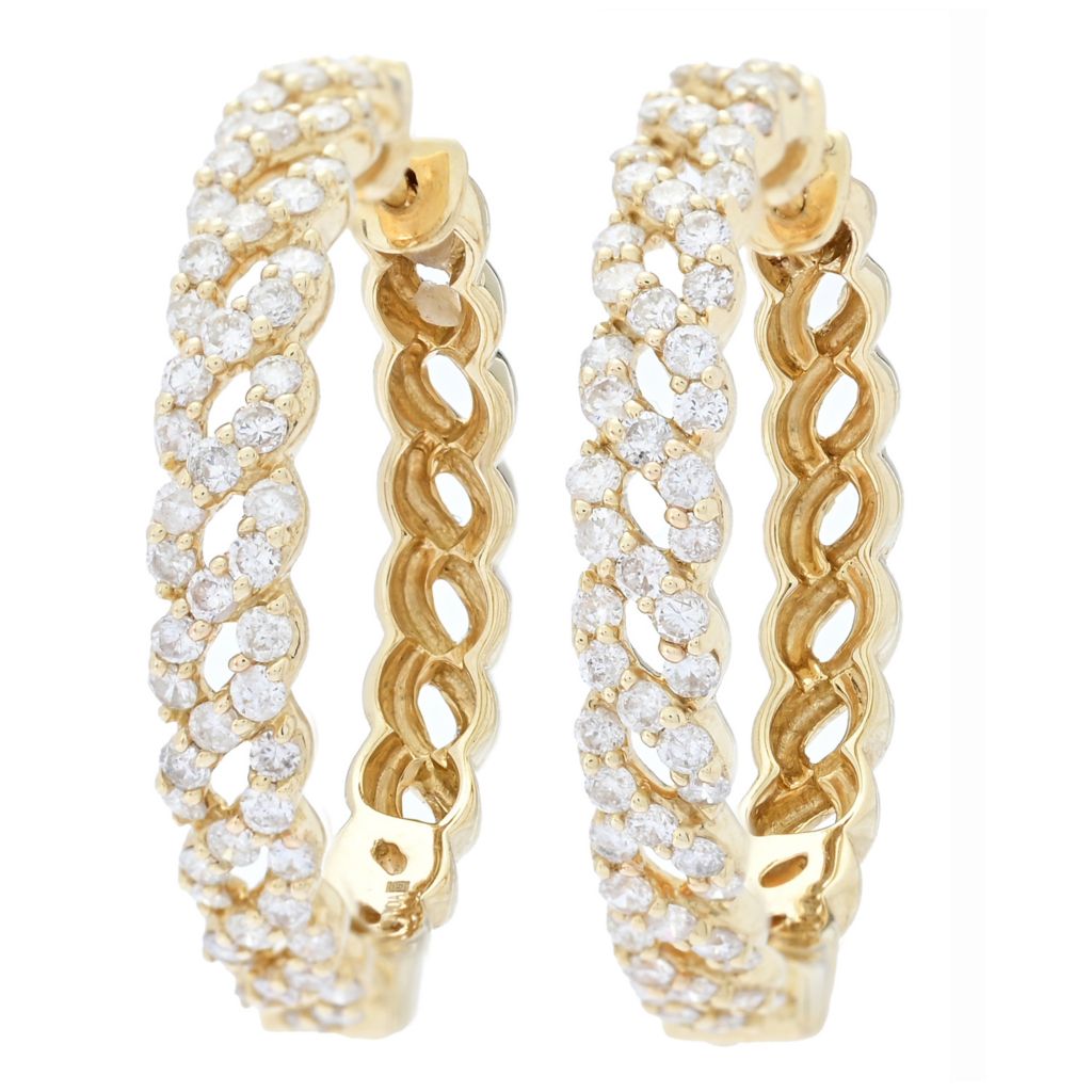 Gems of Distinction 14K Gold Woven 1.07ctw Diamond Huggie Hoop Earrings