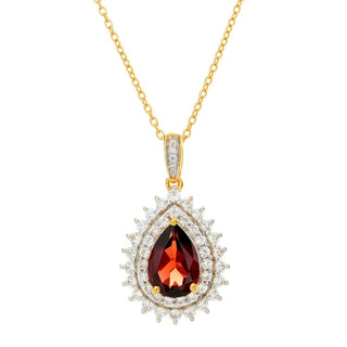 Gem Treasures 2.42ctw Mozambique Garnet & White Zircon Pendant w/ Chain