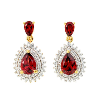 Gem Treasures 2.40ctw Mozambique Garnet & White Zircon Drop Earrings