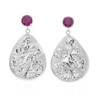 Tagliamonte 4.80ctw Ruby Dancing Lady Cameo 1" Drop Earrings