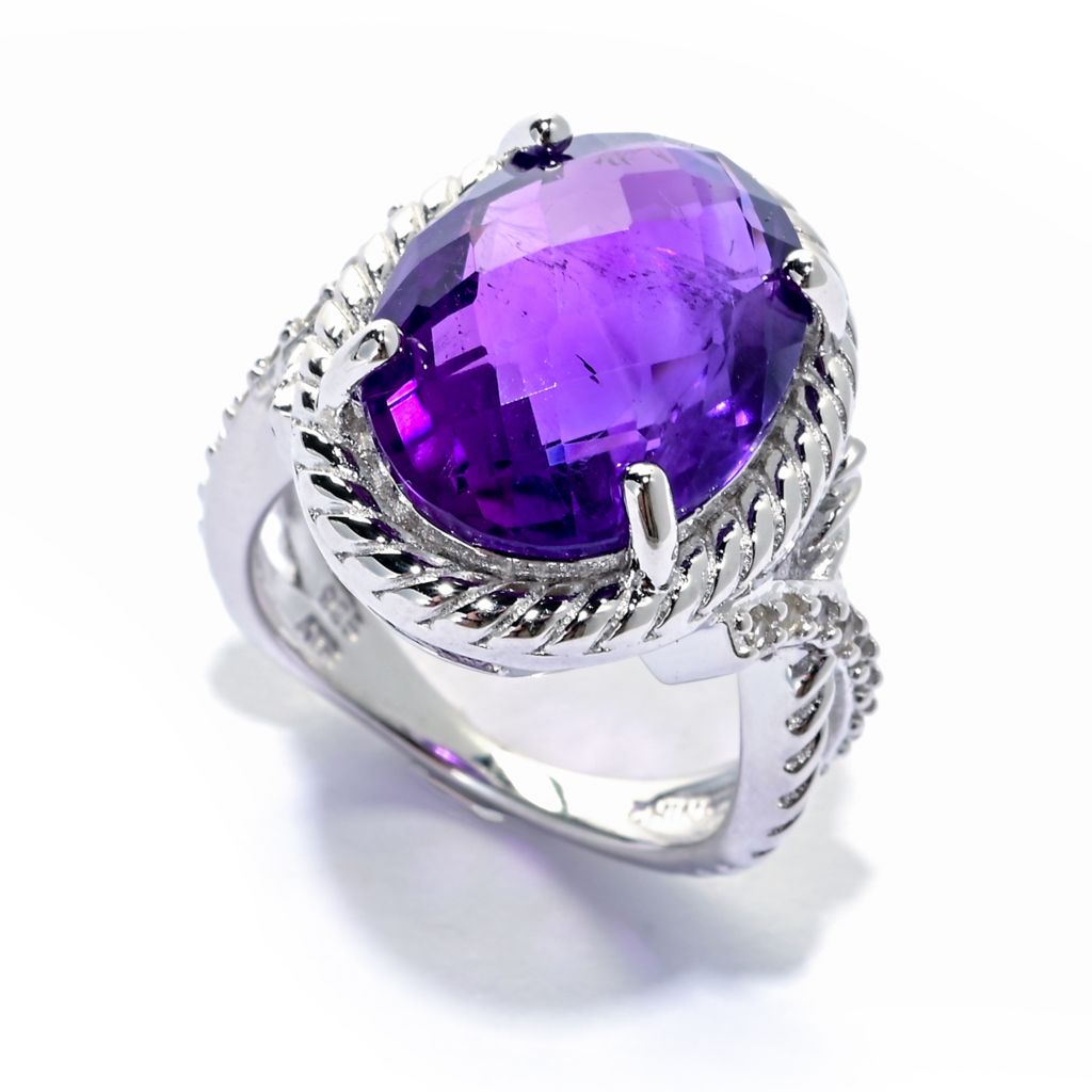 Sterling Silver Choice of 16x12mm Checkerboard Cut Gemstone & White Topaz Ring