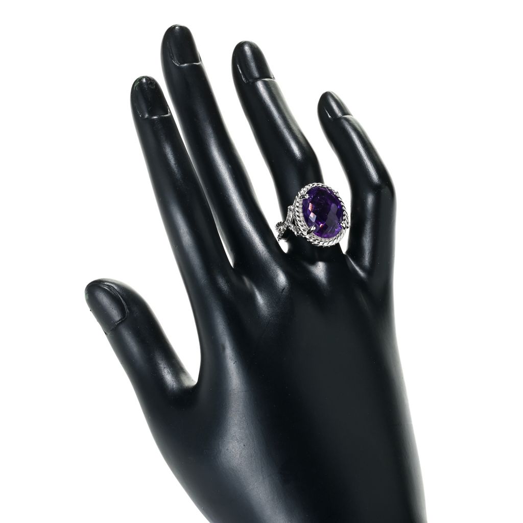 Sterling Silver Choice of 16x12mm Checkerboard Cut Gemstone & White Topaz Ring